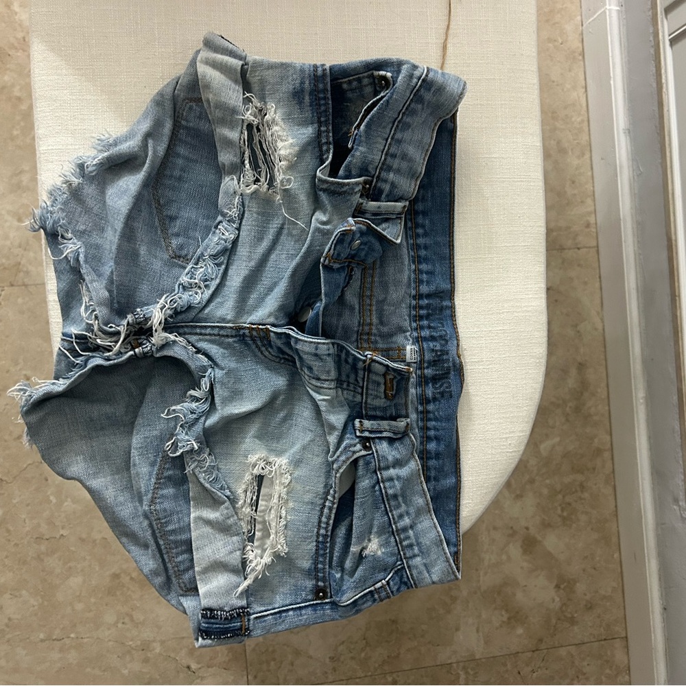 Amuse Society Light Blue Distressed Jean Shorts